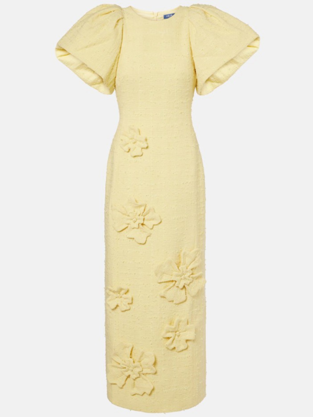 Leo Lin Lucinda Yellow Floral-Appliqué Tweed Puff Sleeve Maxi Dress AU8/US4 NWOT